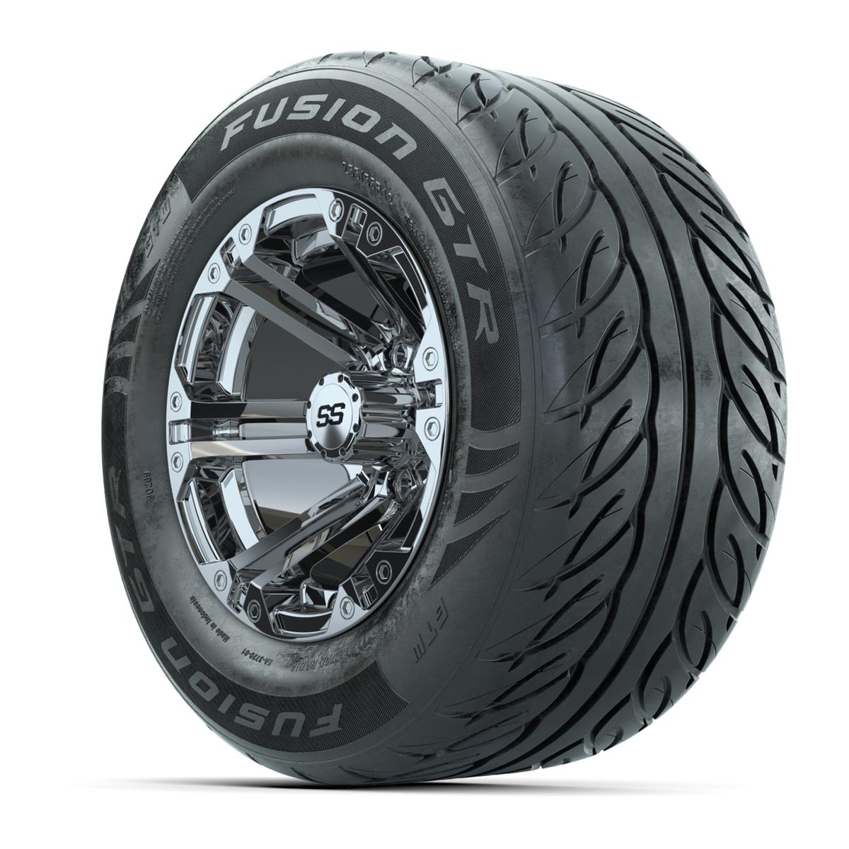 GTW&reg; Specter Chrome 12 in Wheels with 255/55-R12 Fusion GTR Steel Belt Radial Street Tires – Full Set