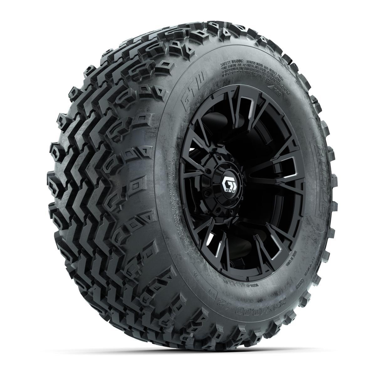 GTW&reg; Vandal Matte Black/Machined 12 in Wheels with 23X10.00-12 Rogue All-Terrain Tires – Full Set