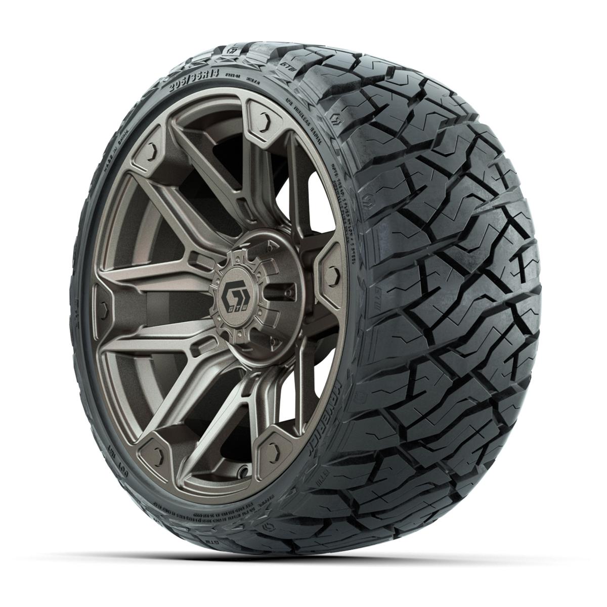 GTW Graffiti Satin Bronze/Black 14 in Wheels with 205/35-R14 Maverick Low-Profile All-Terrain Tires – Full Set