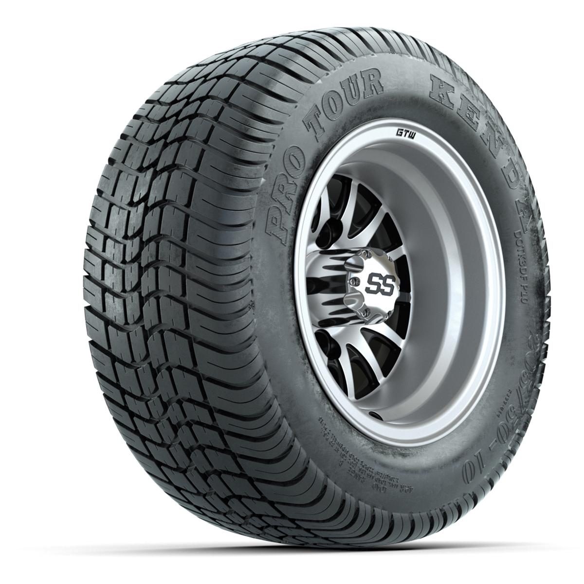 GTW Medusa Black/Machined 10 in Wheels with 205/50-10 Kenda Pro Tour Street Tires – Full Set