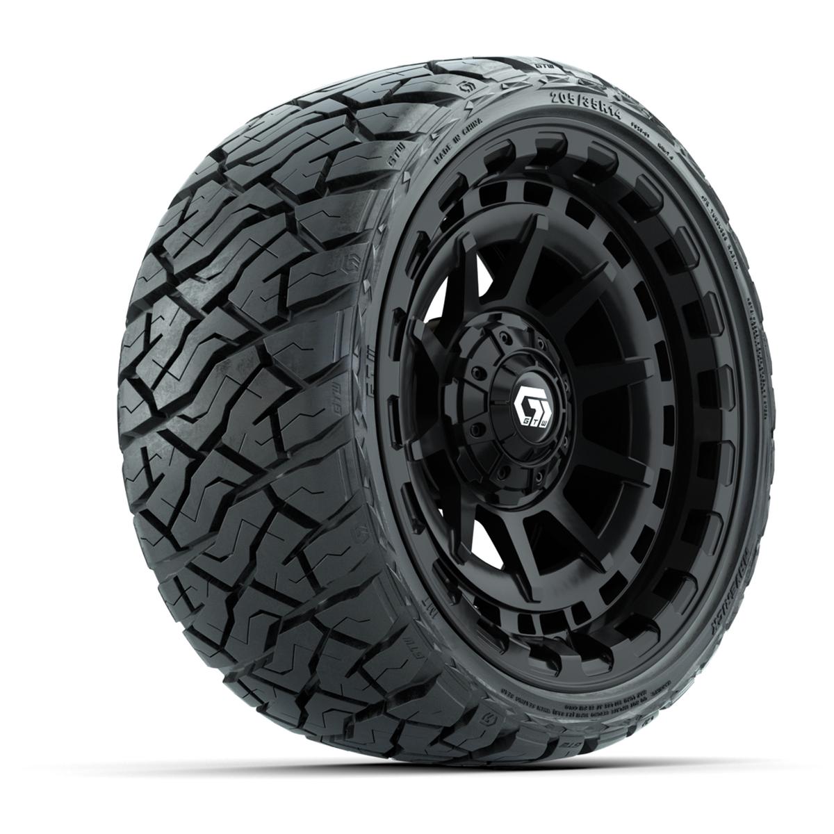 GTW Barricade Gloss Black 14 in Wheels with 205/35-R14 Maverick Low-Profile All-Terrain Tires – Full Set