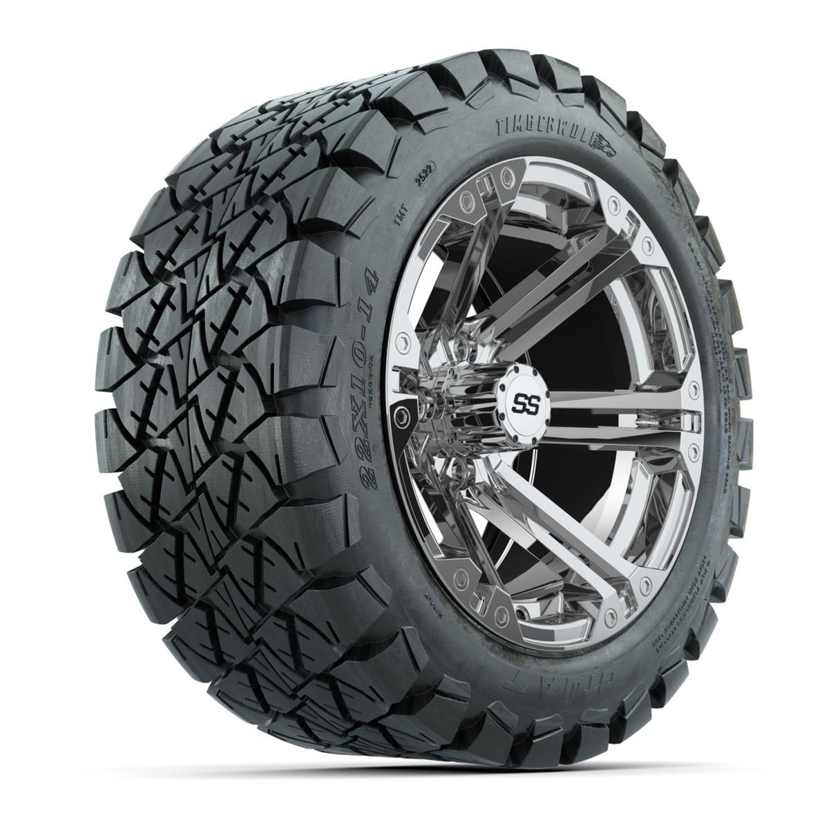 GTW Specter Chrome Wheels with 22in Timberwolf Mud Tires - 14 Inch