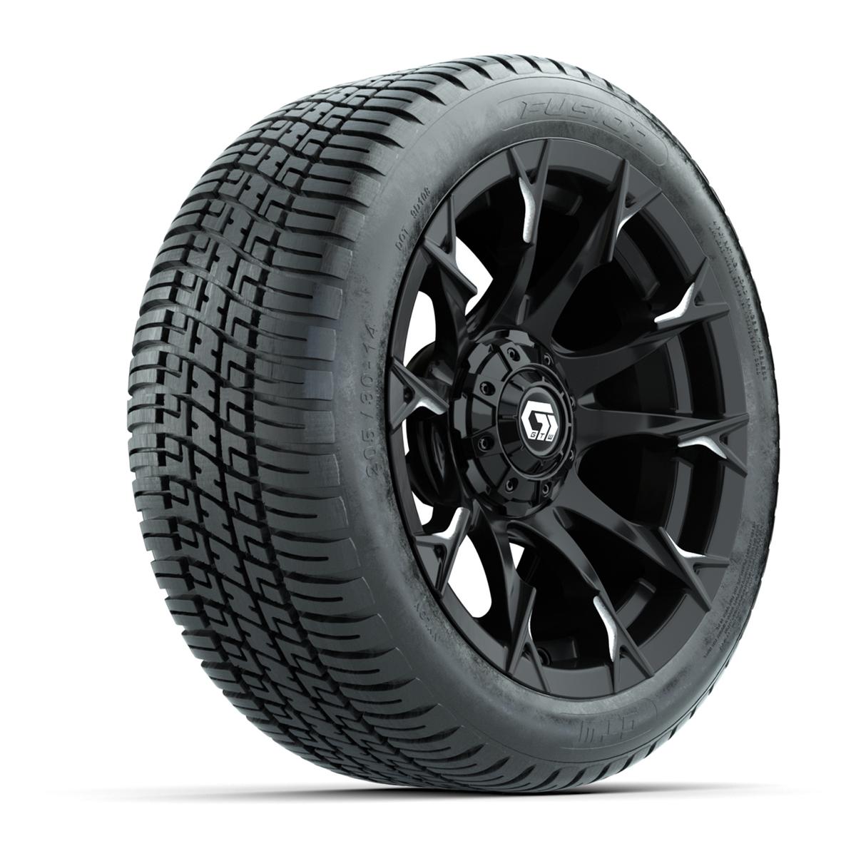 GTW® Diablo Gloss Black/Machined 14 in Wheels with 205/30-14 Fusion Street Tires – Full Set