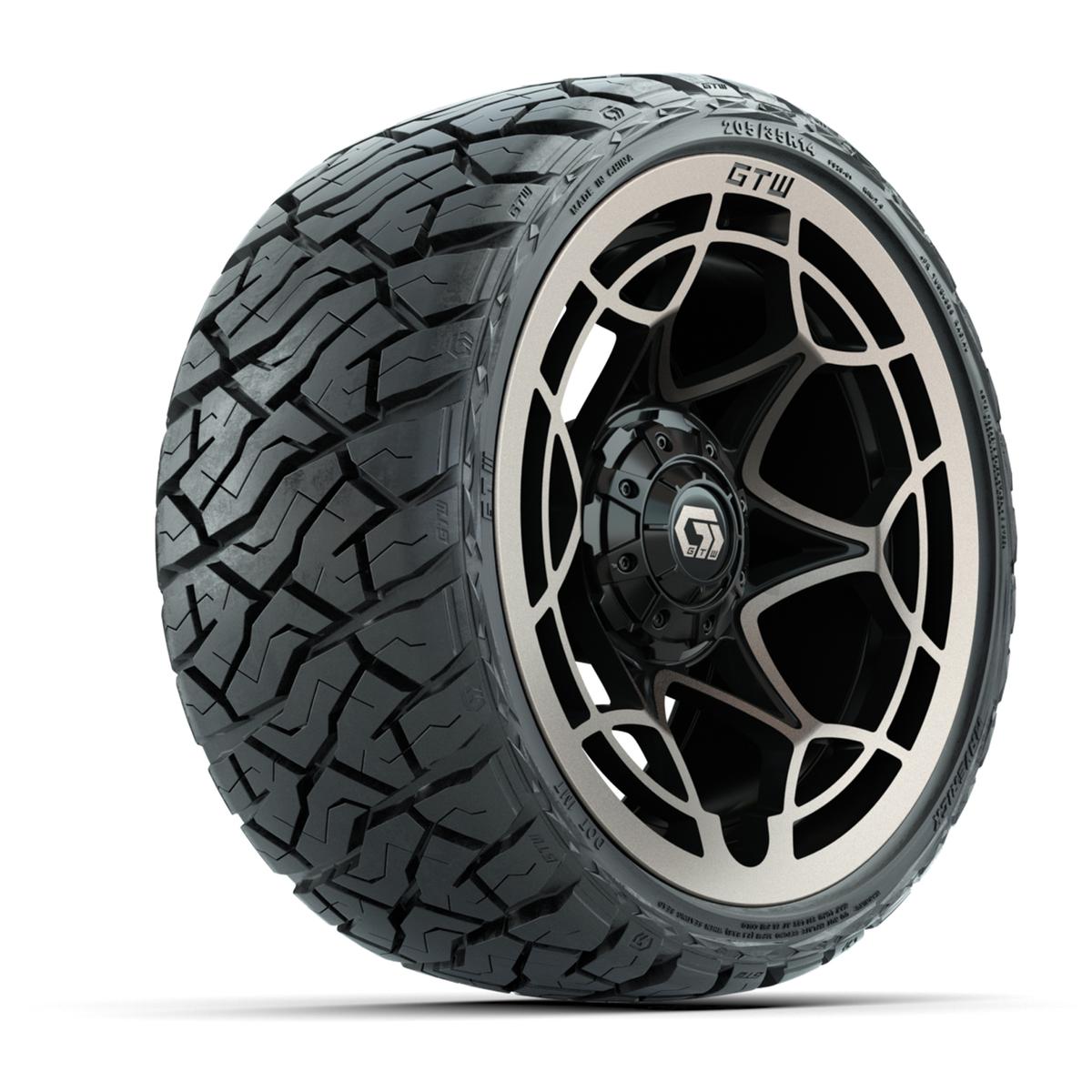 GTW Nexus Gloss Black/Bronze 14 in Wheels with 205/35-R14 Maverick Low-Profile All-Terrain Tires – Full Set