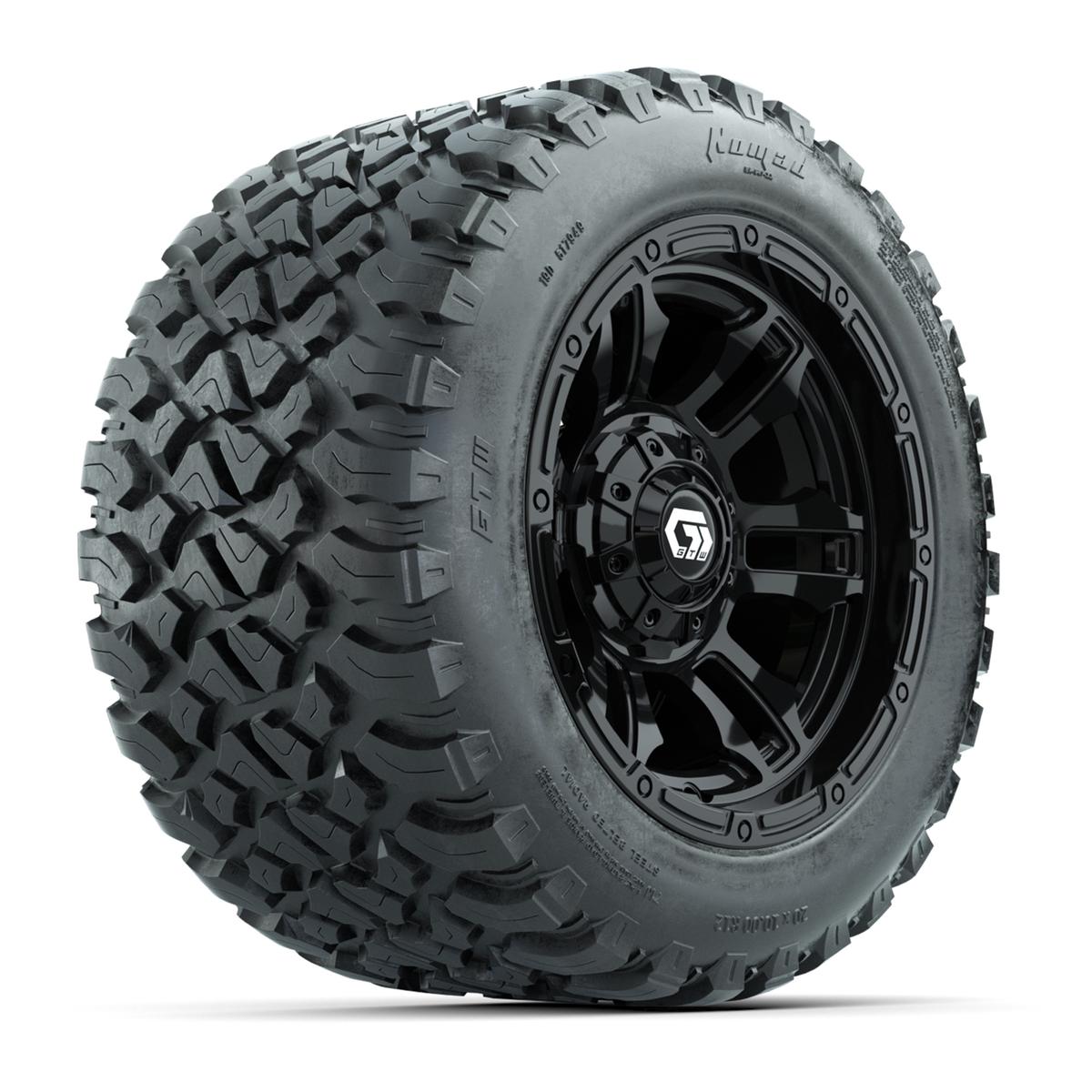 GTW&reg; Shogun Gloss Black 12 in Wheels with 20X10-12 Nomad Steel Belt Radial All-Terrain Tires – Full Set