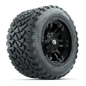GTW&reg; Shogun Gloss Black 12 in Wheels with 20X10-12 Nomad Steel Belt Radial All-Terrain Tires – Full Set