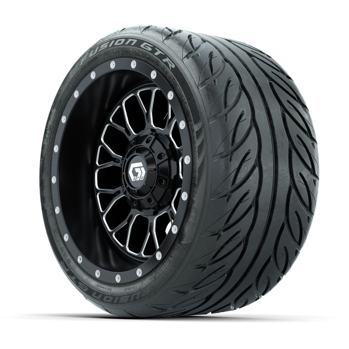 GTW&reg; Helix Black/Machined 12 in Wheels with 215/40-R12 Fusion GTR Steel Belt Radial Street Tires – Full Set