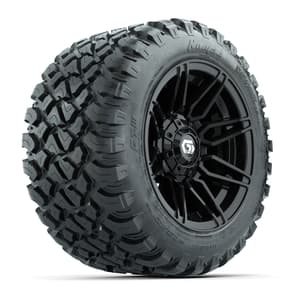 GTW&reg; Stealth Gloss Black 12 in Wheels with 22X11-R12 Nomad Steel Belt Radial All-Terrain Tires – Full Set
