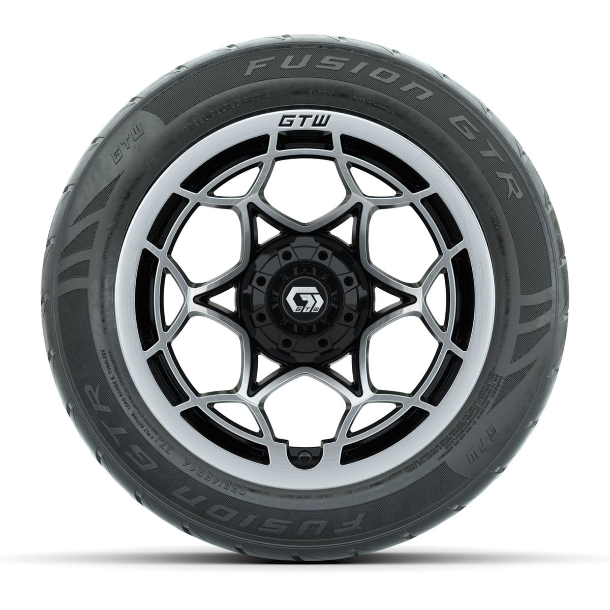 GTW&reg; Nexus Black with Silver Face 14 in Wheels with 255/45-R14 Fusion GTR Steel Belt Radial Street Tires – Full Set