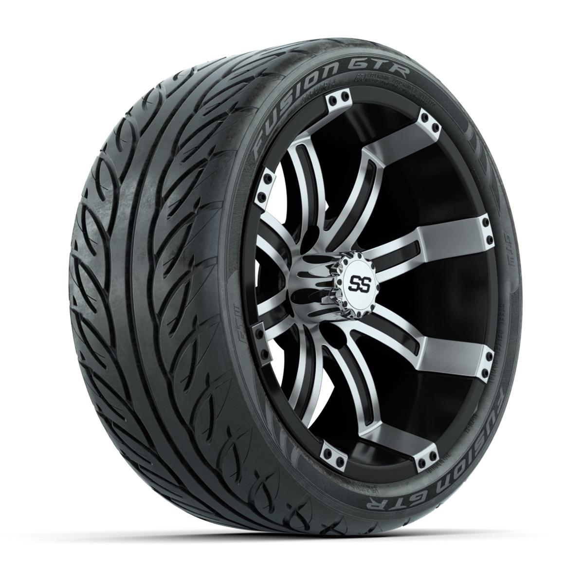 GTW&reg; Tempest Black/Machined 14 in Wheels with 205/40-R14 Fusion GTR Steel Belt Radial Street Tires – Full Set