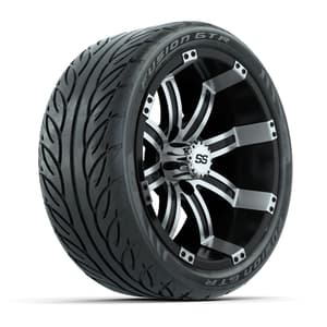 GTW&reg; Tempest Black/Machined 14 in Wheels with 205/40-R14 Fusion GTR Steel Belt Radial Street Tires – Full Set