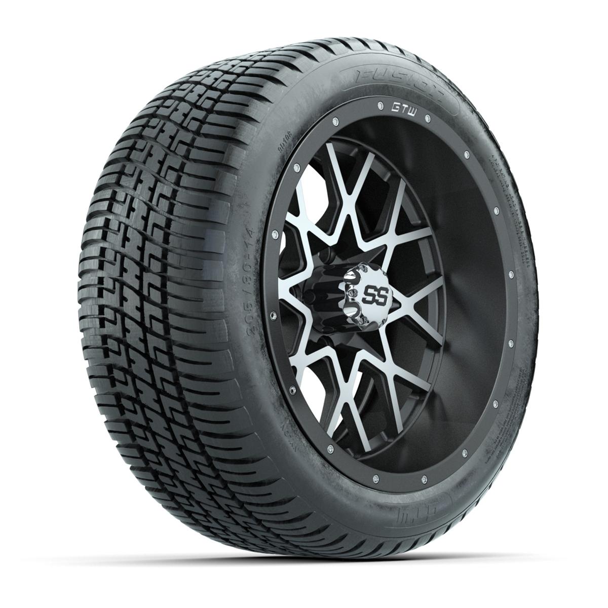 GTW&reg; Vortex 2 Matte Gray/Machined 14 in Wheels with 205/30-R14 Fusion Street Tires – Full Set