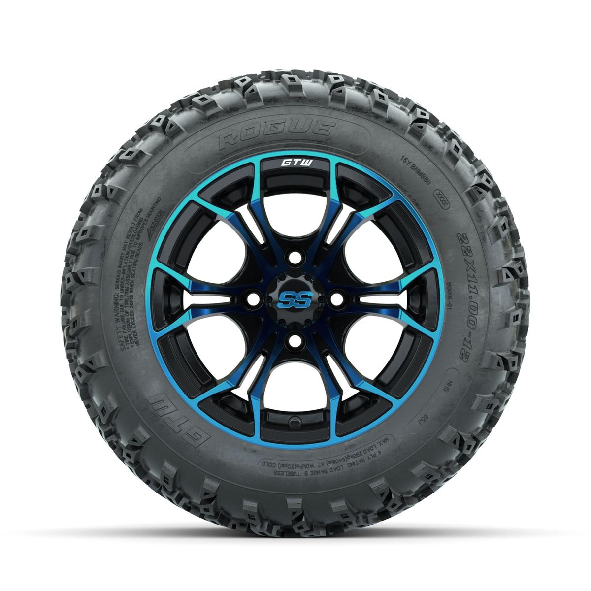 GTW Spyder Blue/Black 12 in Wheels with 22x11.00-12 Rogue All Terrain Tires – Full Set