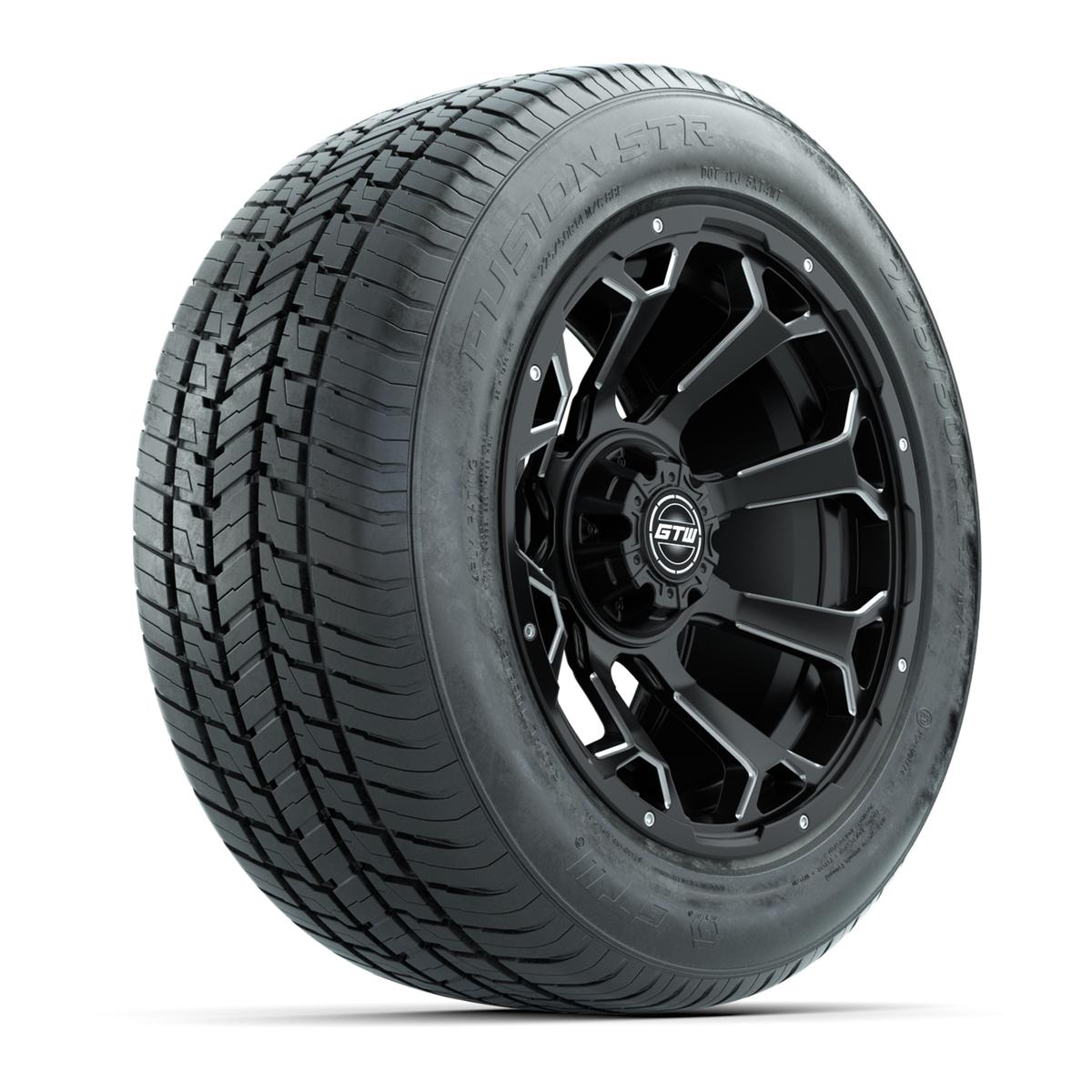 GTW&reg; Raven Matte Black and Ball Milled 14 in Wheels with 255/50-R14 Fusion STR DOT Approved Street Tires - Full Set