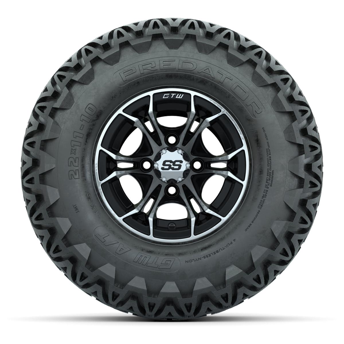 GTW Spyder Machined/Black 10 in Wheels with 22x11-10 Predator All Terrain Tires – Full Set
