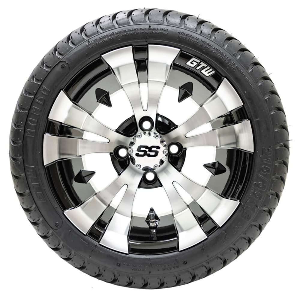 Set of 4 GTW 12in Vampire Black and Machined Wheels with 18in DOT Approved Mamba Street Tires