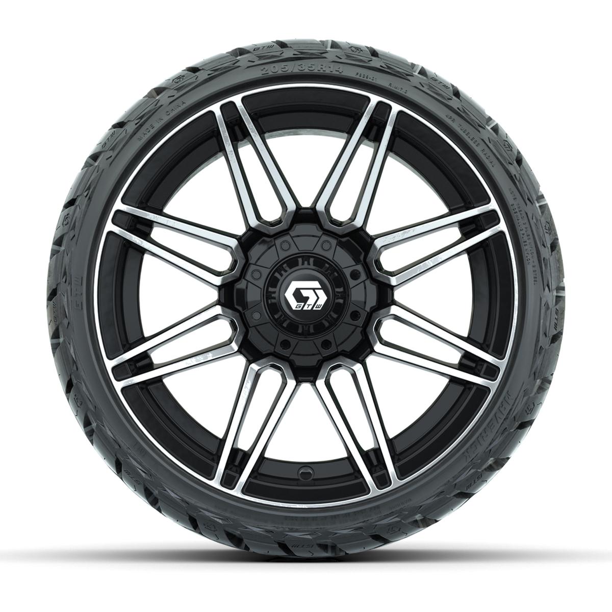 GTW Stealth Gloss Black/Machined 14 in Wheels with 205/35-R14 Maverick Low-Profile All-Terrain Tires – Full Set