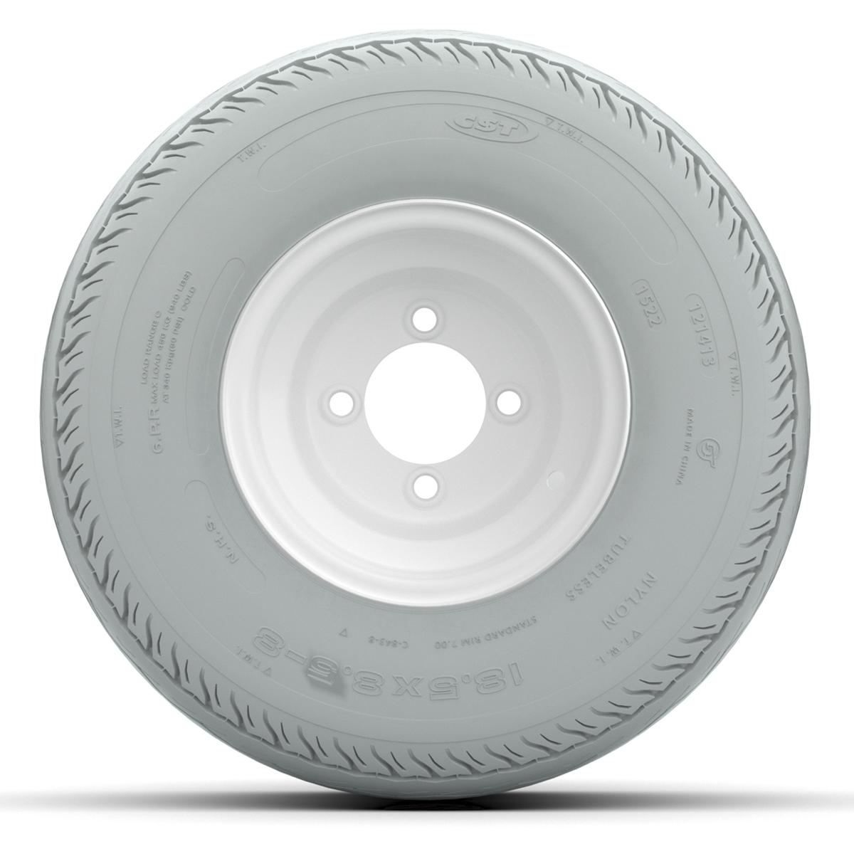Set of (4) 8 in White Steel Wheels with 18.5 in Gray Non-Marking Tires (6-Ply)