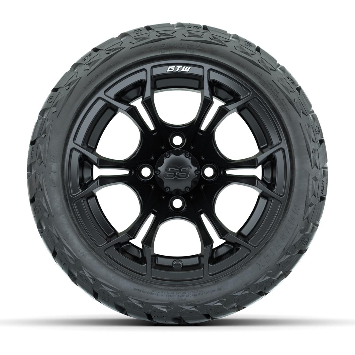 GTW Spyder Matte Black 12 in Wheels with 215/40-R12 Maverick Low-Profile All-Terrain Tires – Full Set