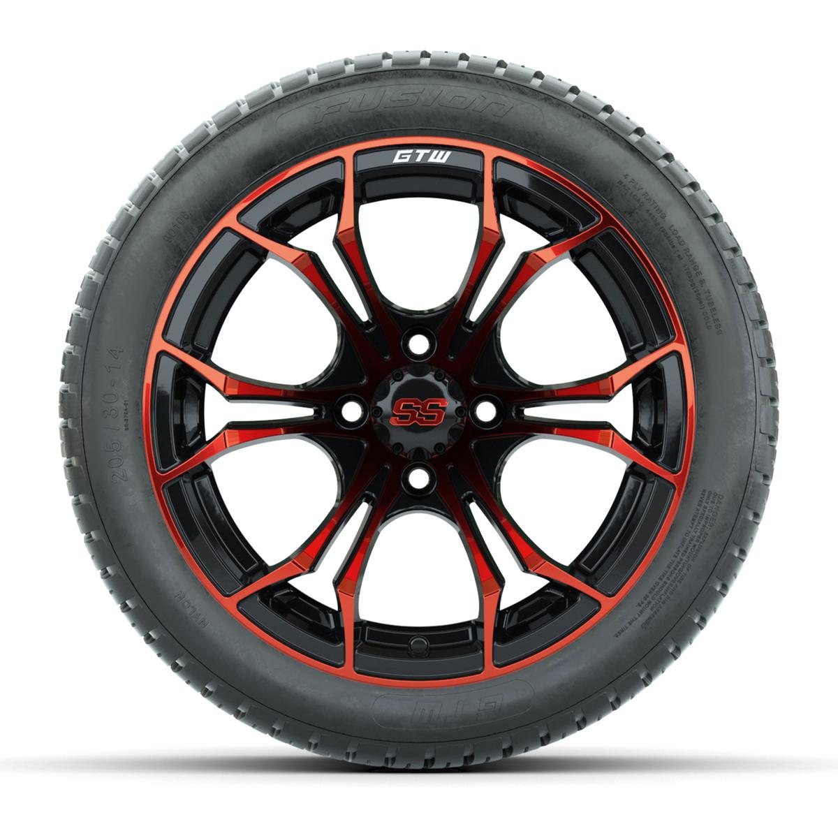 GTW&reg; Spyder Black/Red 14 in Wheels with 205/30-R14 Fusion Street Tires – Full Set