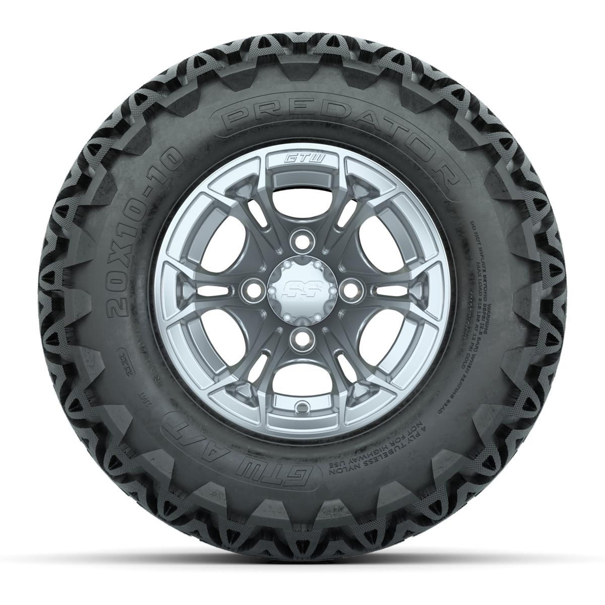 GTW Spyder Silver Brush 10 in Wheels with 20x10-10 Predator All Terrain Tires – Full Set