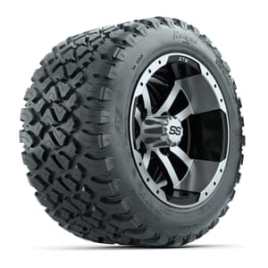 GTW&reg; Storm Trooper Black/Machined 12 in Wheels with 20X10-12 Nomad Steel Belt Radial All-Terrain Tires – Full Set