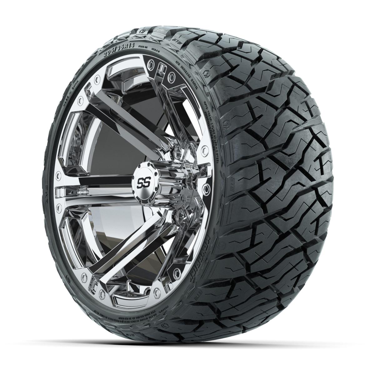 GTW Specter Chrome 14 in Wheels with 205/35-R14 Maverick Low-Profile All-Terrain Tires – Full Set