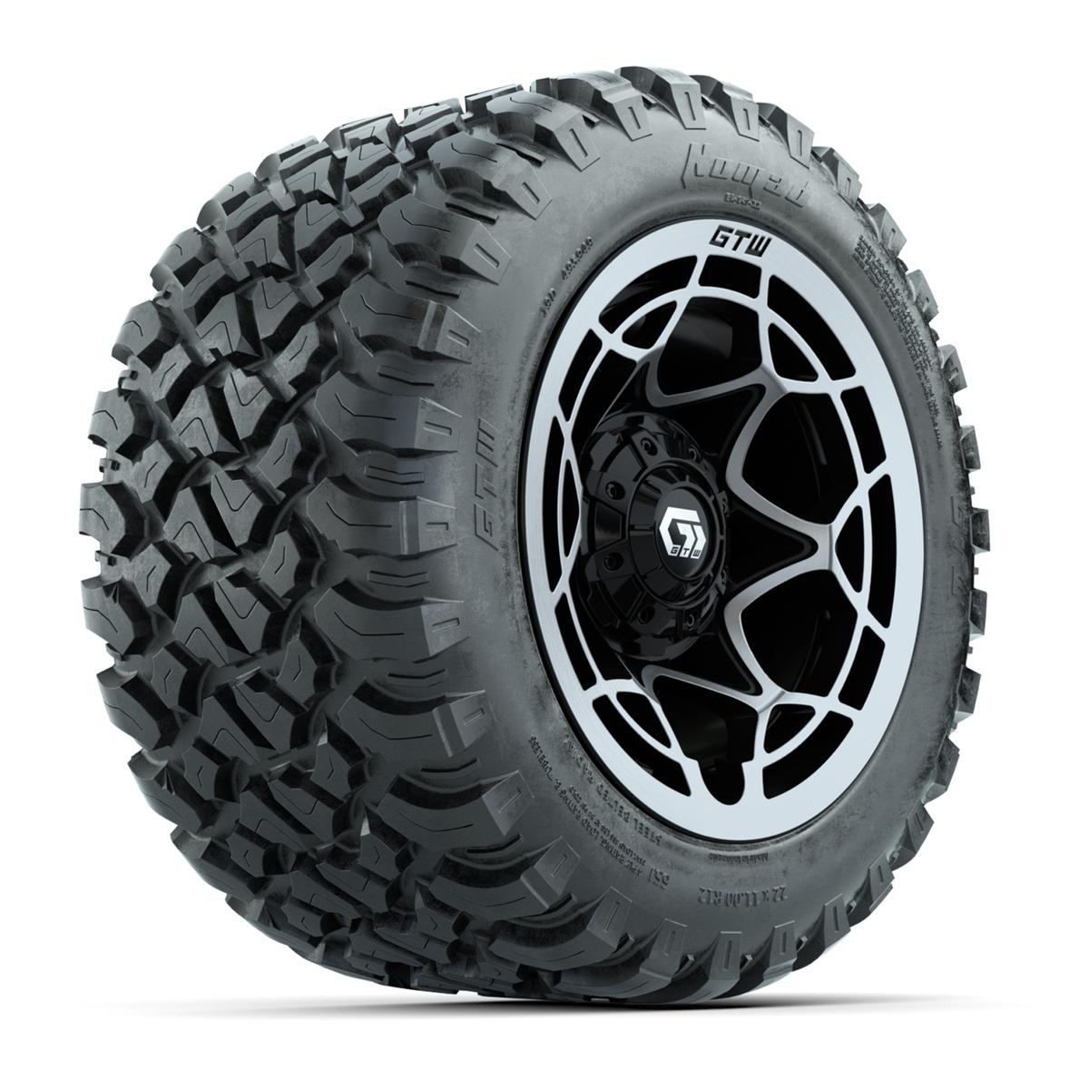 GTW&reg; Nexus Black with Silver Face 12 in Wheels with 22X11-R12 Nomad Steel Belt Radial All-Terrain Tires – Full Set