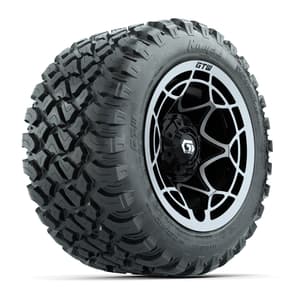 GTW&reg; Nexus Black with Silver Face 12 in Wheels with 22X11-R12 Nomad Steel Belt Radial All-Terrain Tires – Full Set