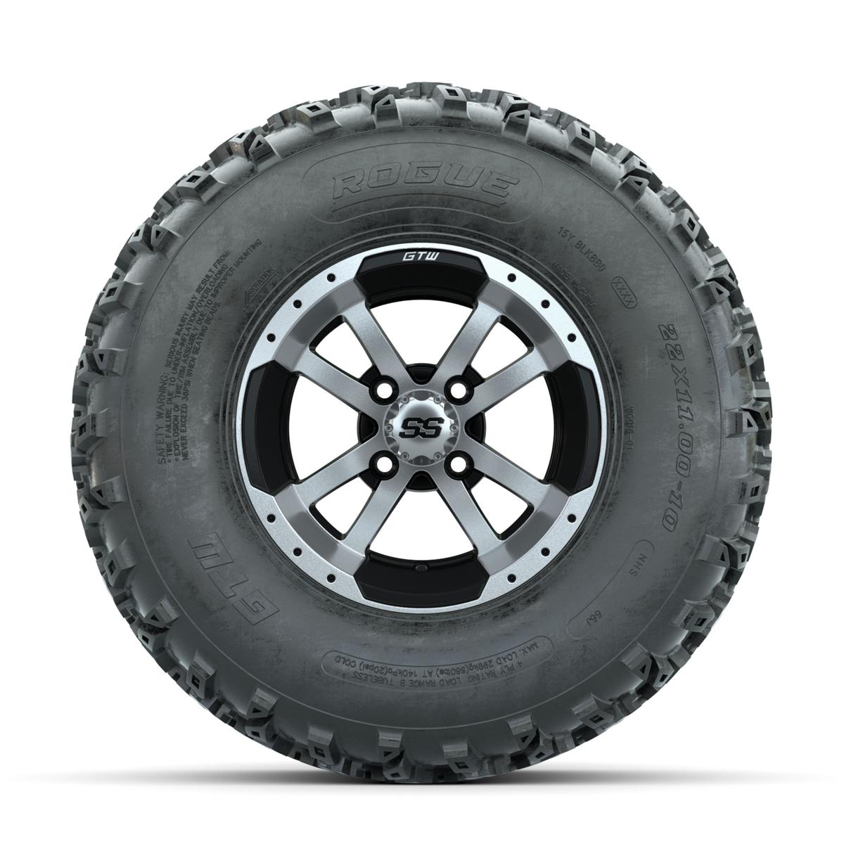 GTW Storm Trooper Machined/Black 10 in Wheels with 22x11.00-10 Rogue All Terrain Tires – Full Set