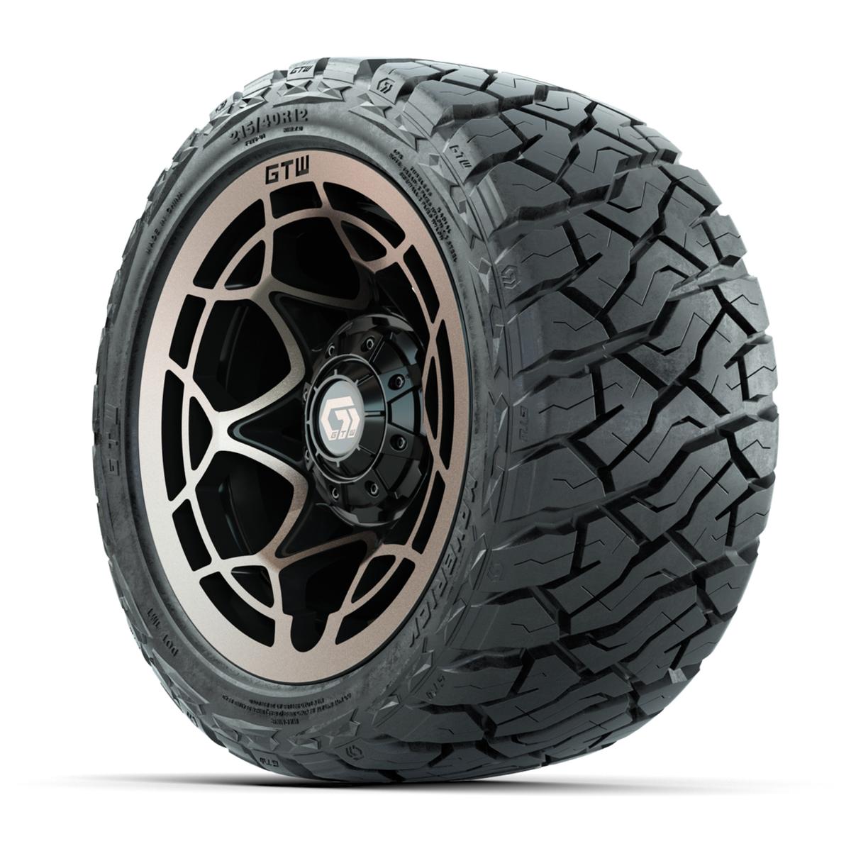 GTW Nexus Gloss Black/Bronze 12 in Wheels with 215/40-R12 Maverick Low-Profile All-Terrain Tires – Full Set
