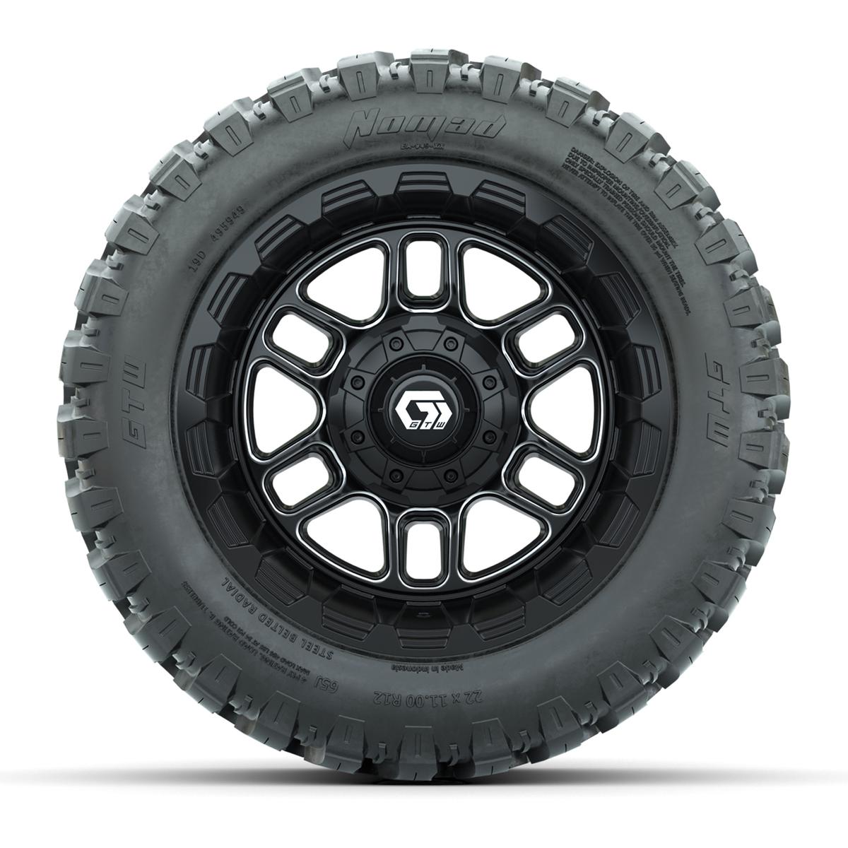 Set of (4) 12 in GTW® Titan Machined & Black Wheels with 22x11-R12 Nomad All-Terrain Tires