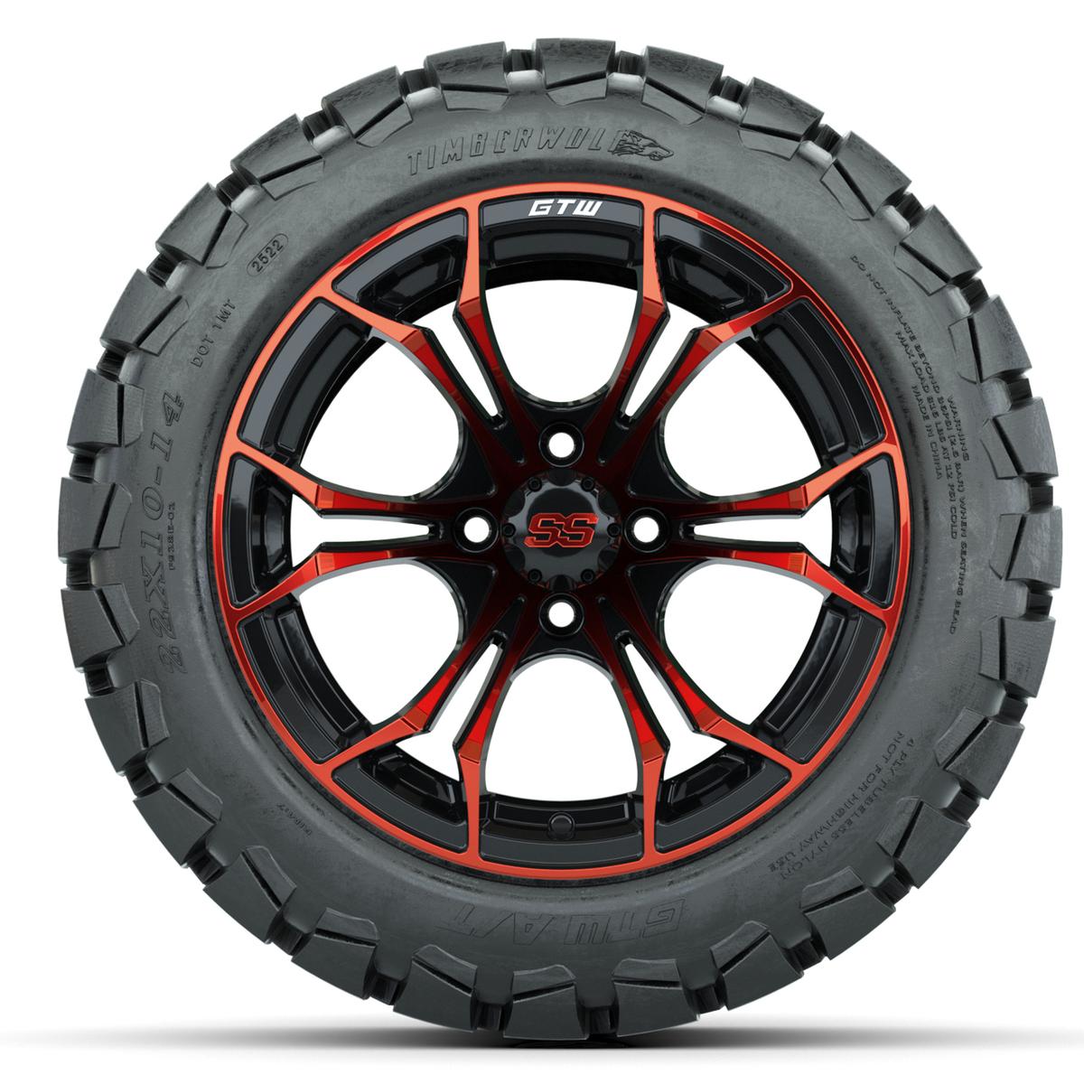 GTW Spyder Red/Black 14 in Wheels with 22x10-14 GTW Timberwolf All-Terrain Tires – Full Set