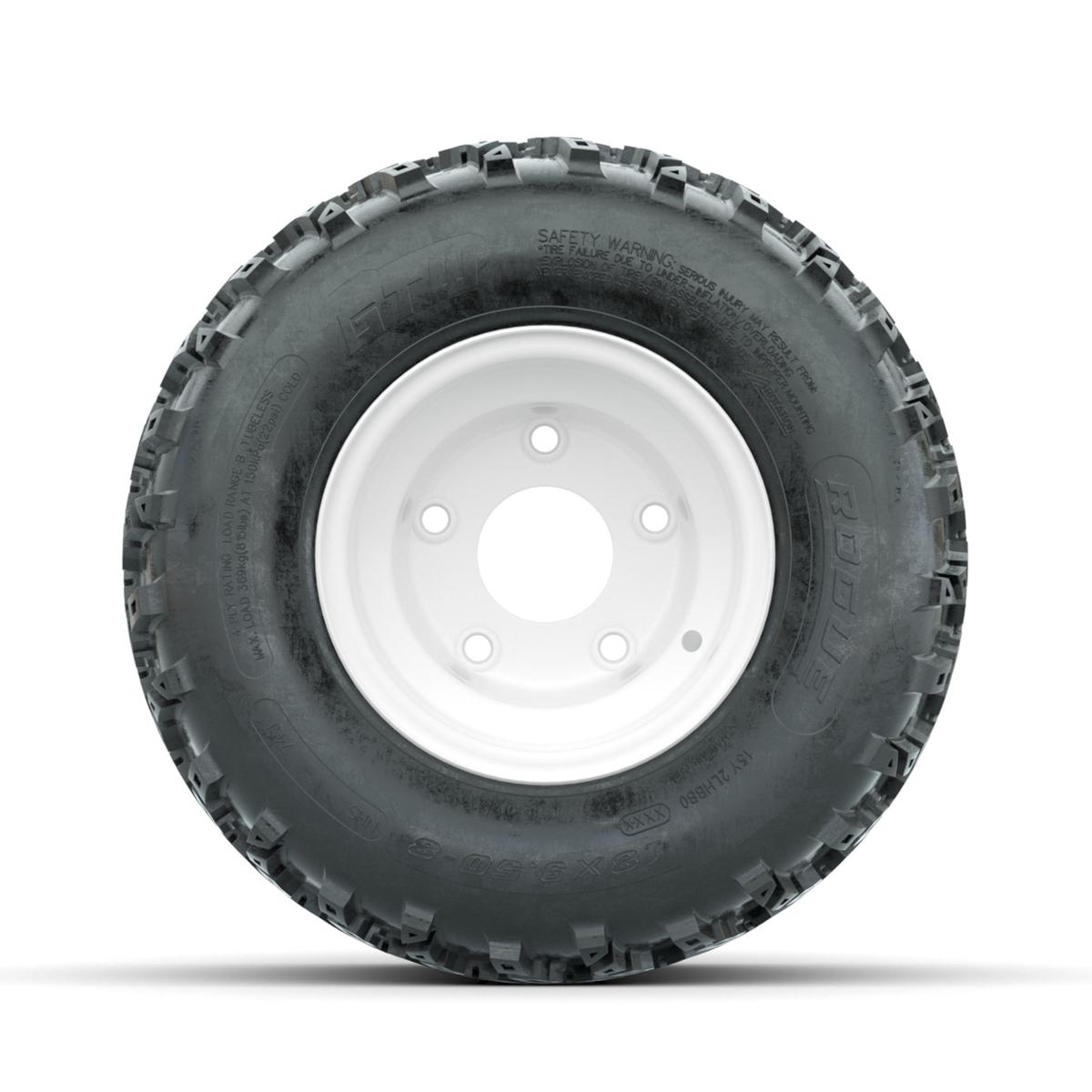 GTW Steel White Centered 5-Hole 8 in Wheels with 18x9.50-8 Rogue All Terrain Tires – Full Set
