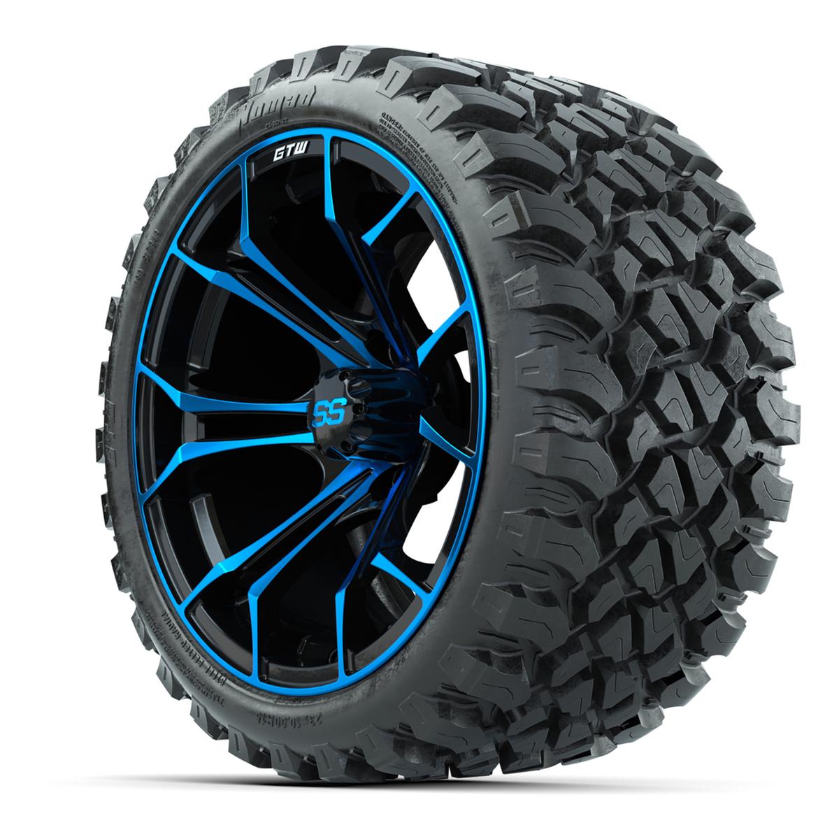 GTW Spyder Blue/Black 15 in Wheels with 23x10-R15 Nomad All-Terrain Tires – Full Set