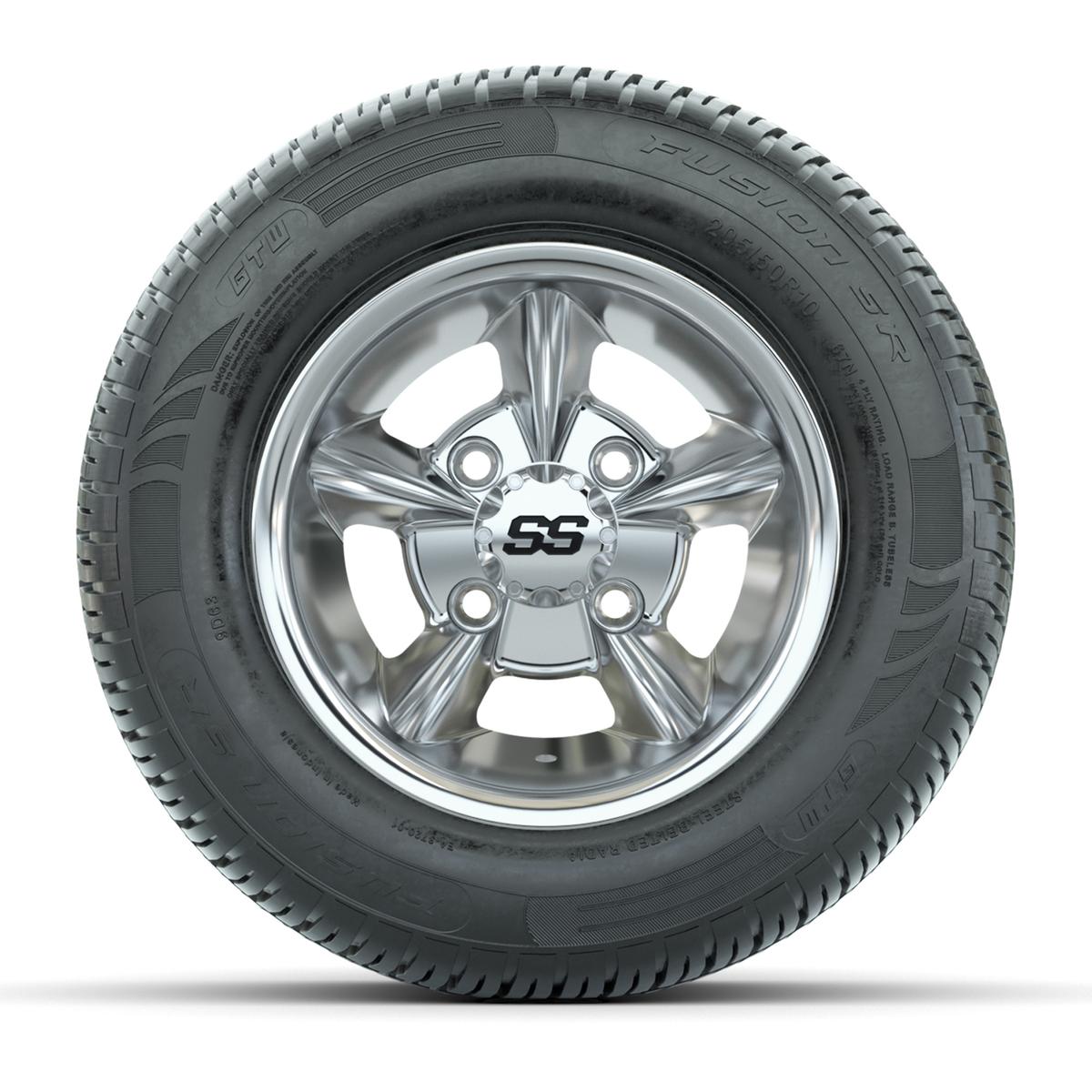 GTW Godfather Chrome 10 in Wheels with 205/50-R10 Fusion S/R Radial Steel Belt Street Tires – Full Set