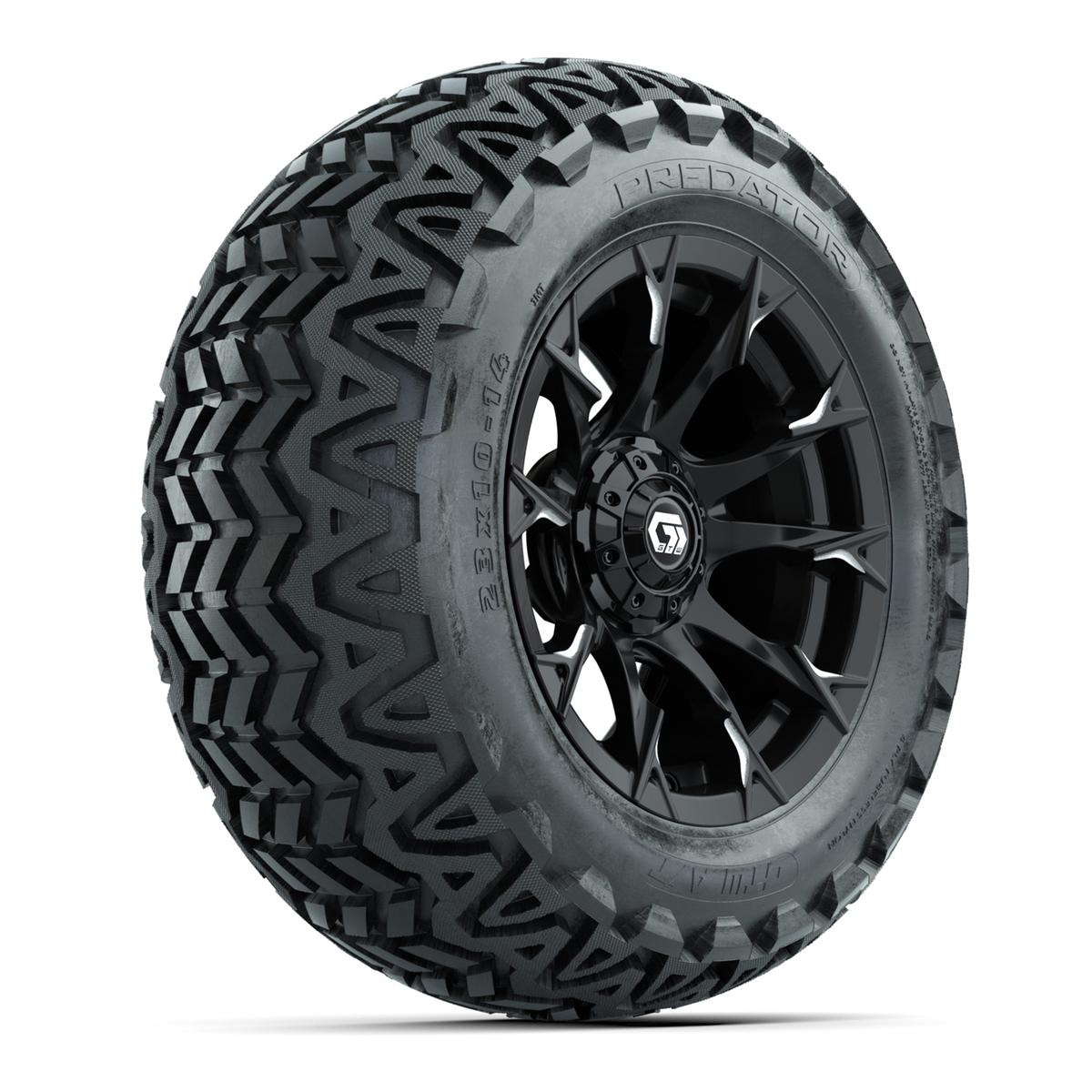 GTW® Diablo Gloss Black/Machined 14 in Wheels with 23x10-14 Predator All-Terrain Tires – Full Set