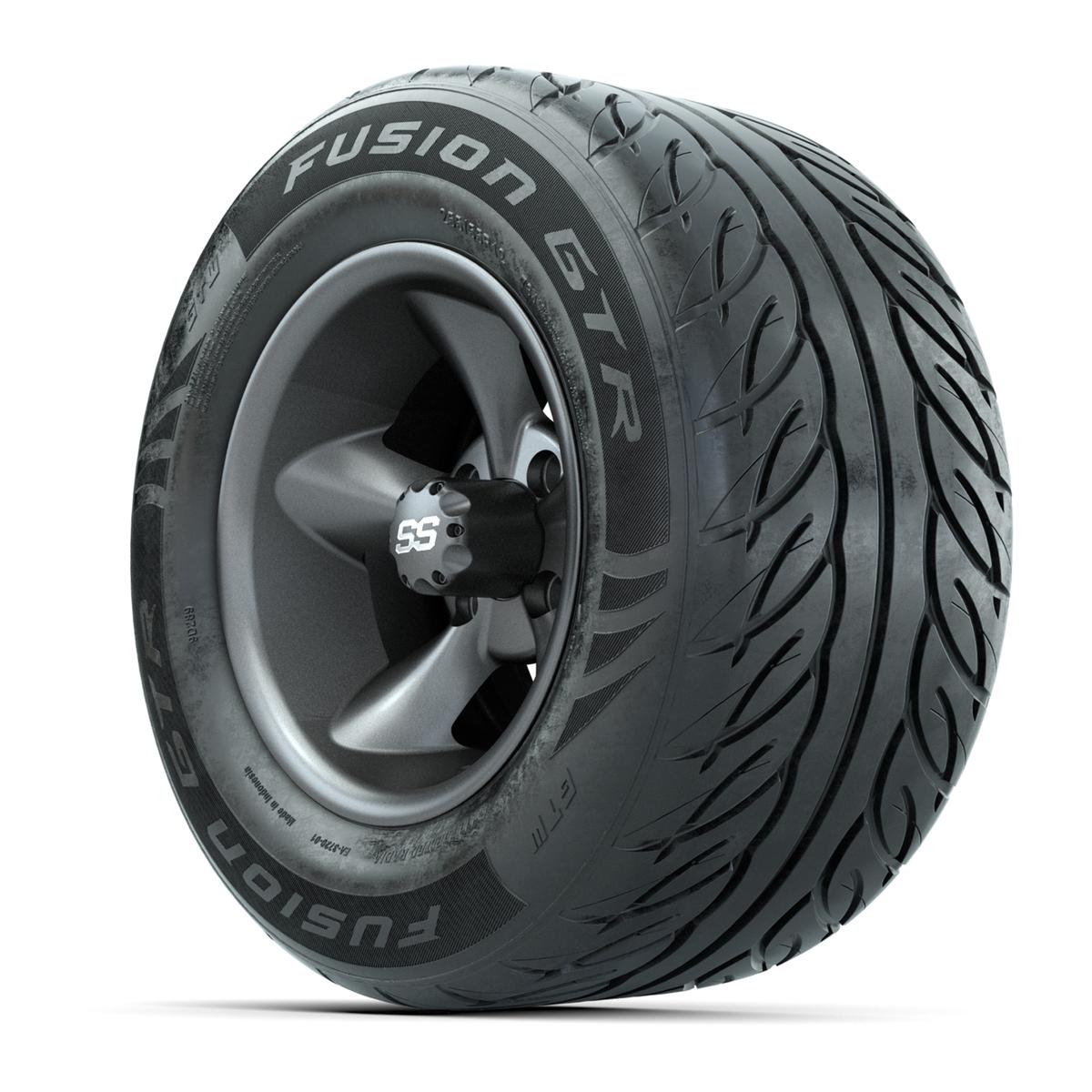 GTW&reg; Godfather Matte Gray 12 in Wheels with 255/55-R12 Fusion GTR Steel Belt Radial Street Tires – Full Set