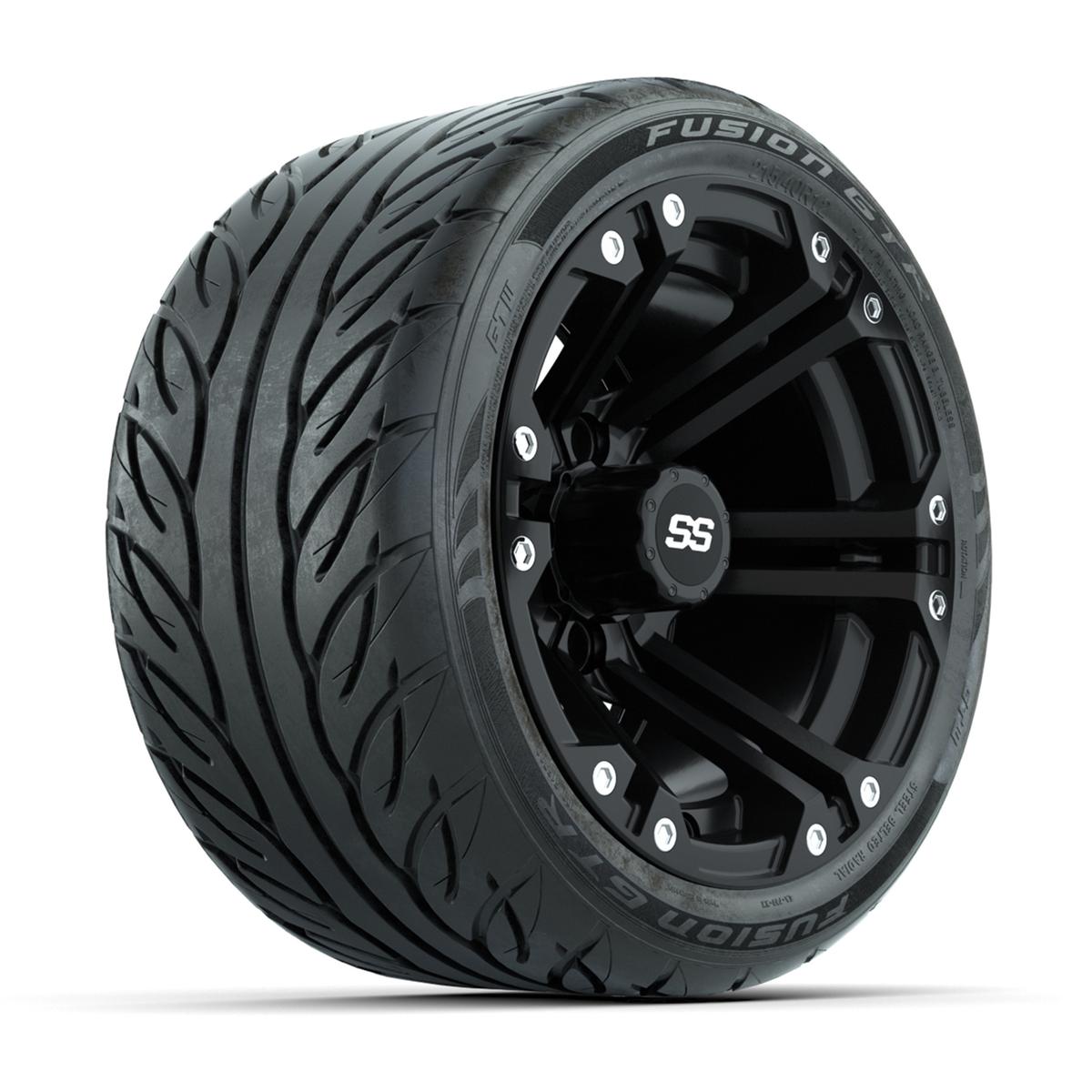 GTW&reg; Specter Matte Black 12 in Wheels with 215/40-R12 Fusion GTR Steel Belt Radial Street Tires – Full Set