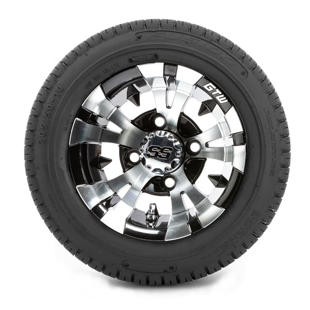 GTW Vampire Black and Machined Wheels with 18in Fusion DOT Approved Street Tires - 10 Inch