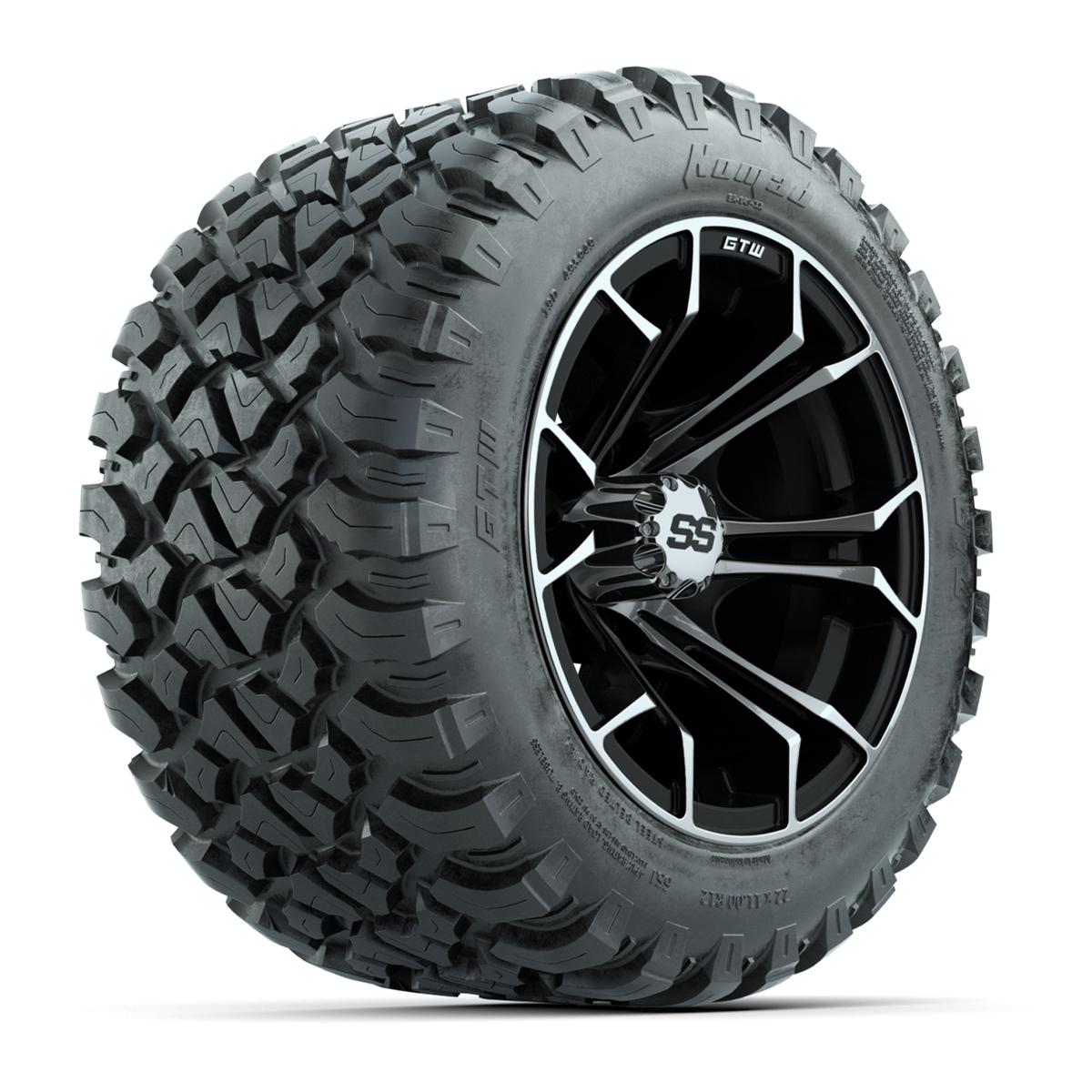 GTW&reg; Spyder Black/Machined 12 in Wheels with 22X11-R12 Nomad Steel Belt Radial All-Terrain Tires – Full Set
