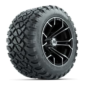GTW&reg; Spyder Black/Machined 12 in Wheels with 22X11-R12 Nomad Steel Belt Radial All-Terrain Tires – Full Set