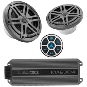 JL Audio Weatherproof Bluetooth Controller Kit with 280W Stereo Amplifier and 2 Speakers
