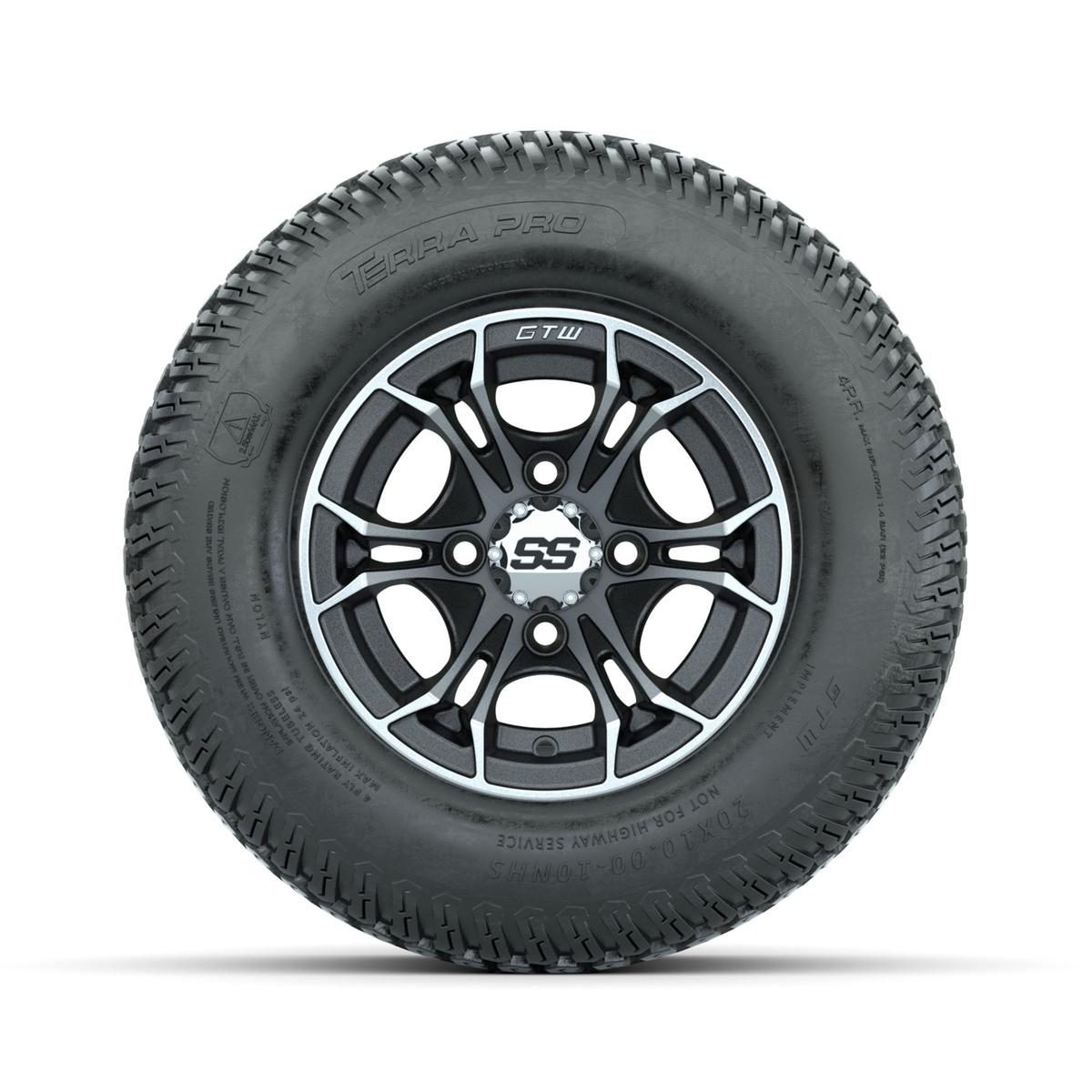 GTW Spyder Machined/Matte Grey 10 in Wheels with 20x10-10 Terra Pro S-Tread Traction Tires – Full Set