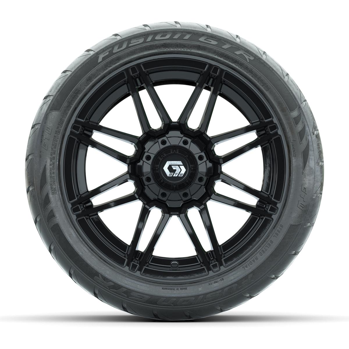 GTW&reg; Stealth Gloss Black 14 in Wheels with 225/40-R14 Fusion GTR Steel Belt Radial Street Tires – Full Set
