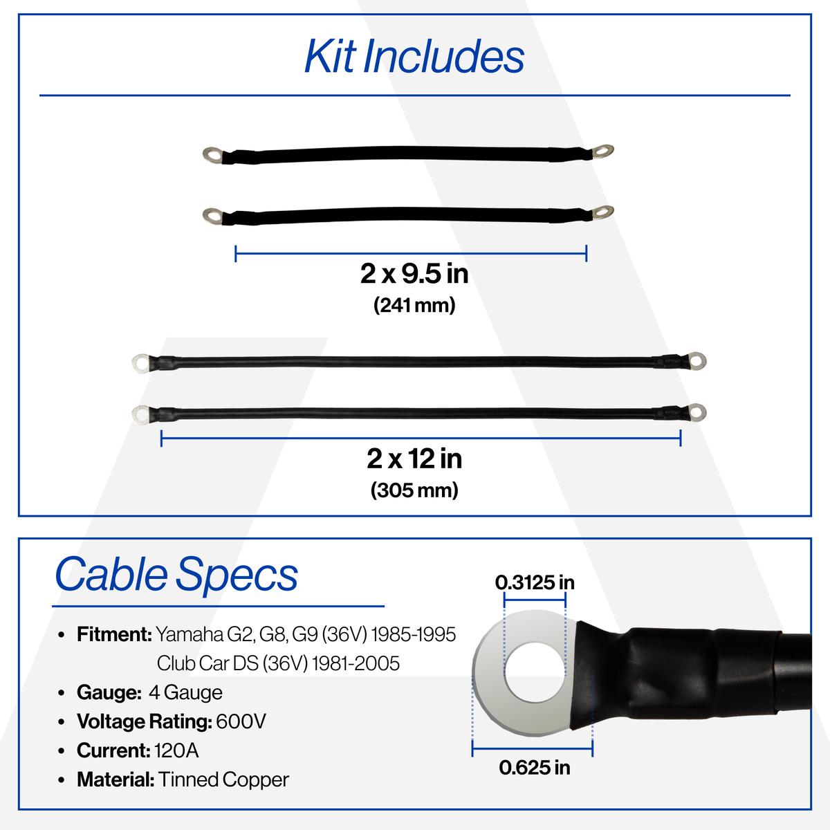 Yamaha G14 & G16 4-Gauge Battery Cable Set (Years 1995-2002)