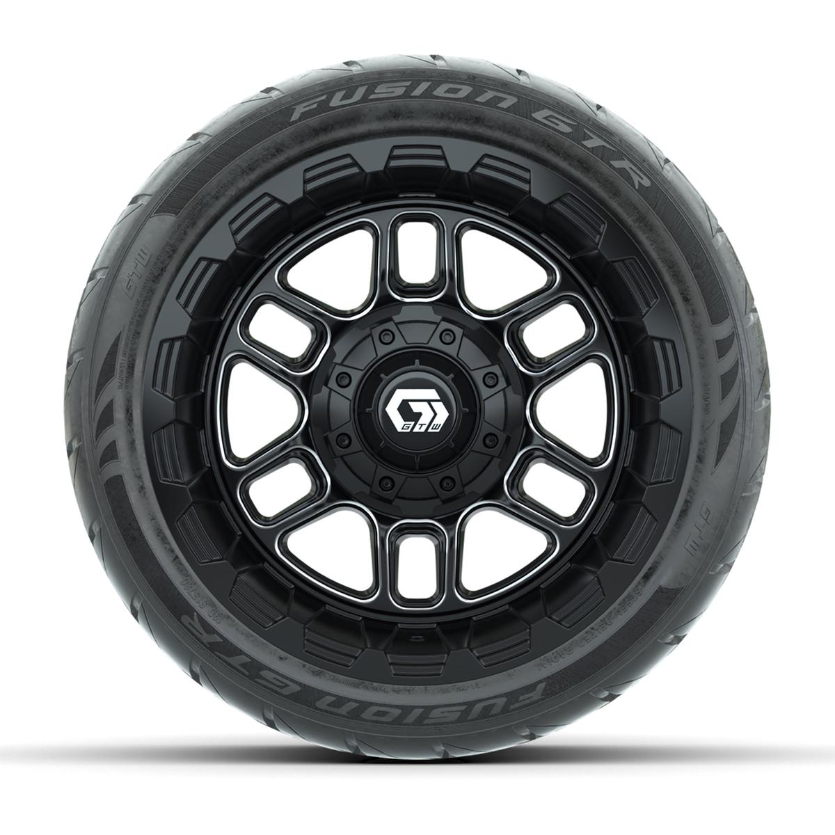GTW&reg; Titan Black/Machined 12 in Wheels with 215/40-R12 Fusion GTR Steel Belt Radial Street Tires – Full Set