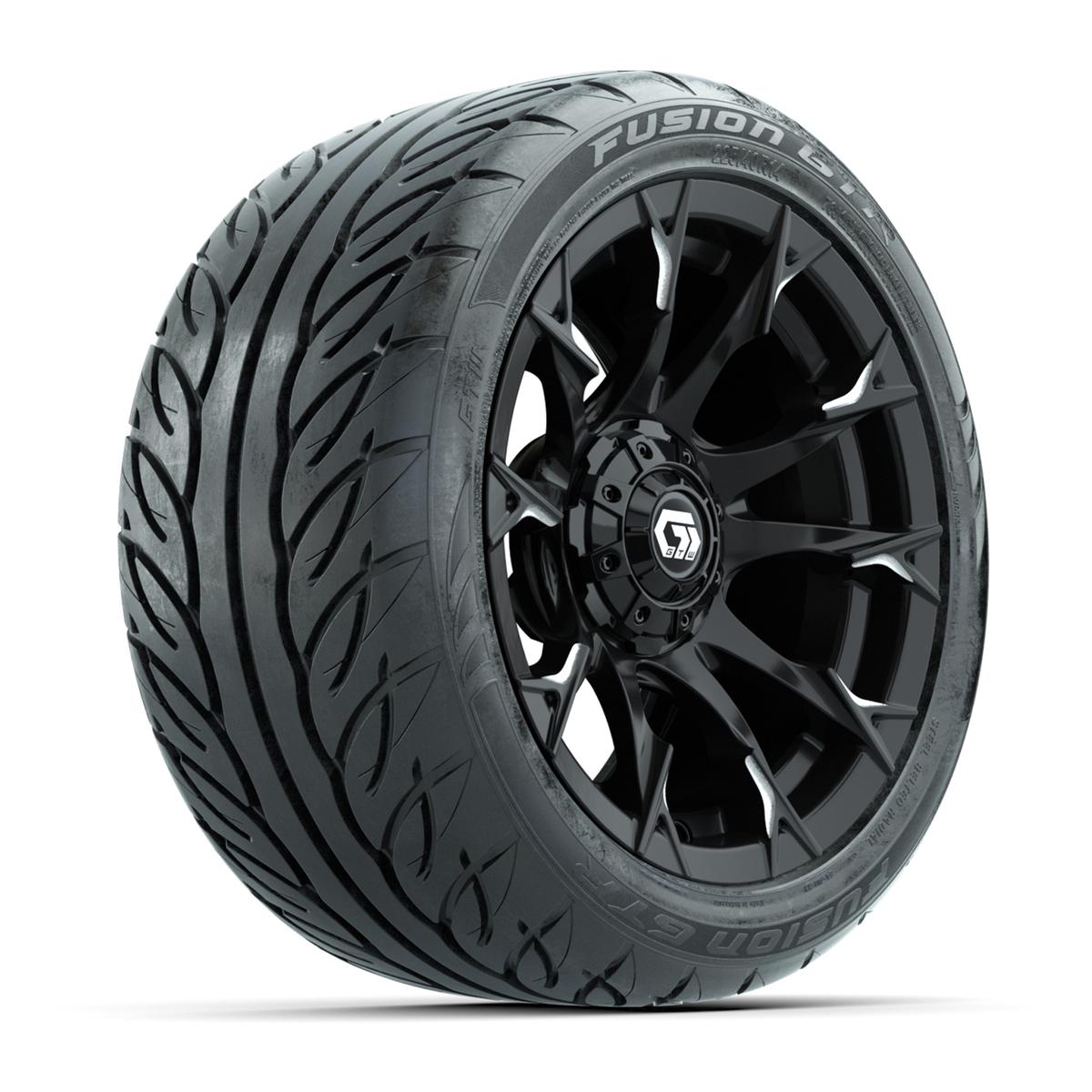 GTW&reg; Diablo Gloss Black/Machined 14 in Wheels with 225/40-R14 Fusion GTR Steel Belt Radial Street Tires – Full Set