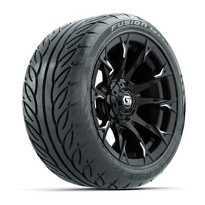 GTW&reg; Diablo Gloss Black/Machined 14 in Wheels with 225/40-R14 Fusion GTR Steel Belt Radial Street Tires – Full Set