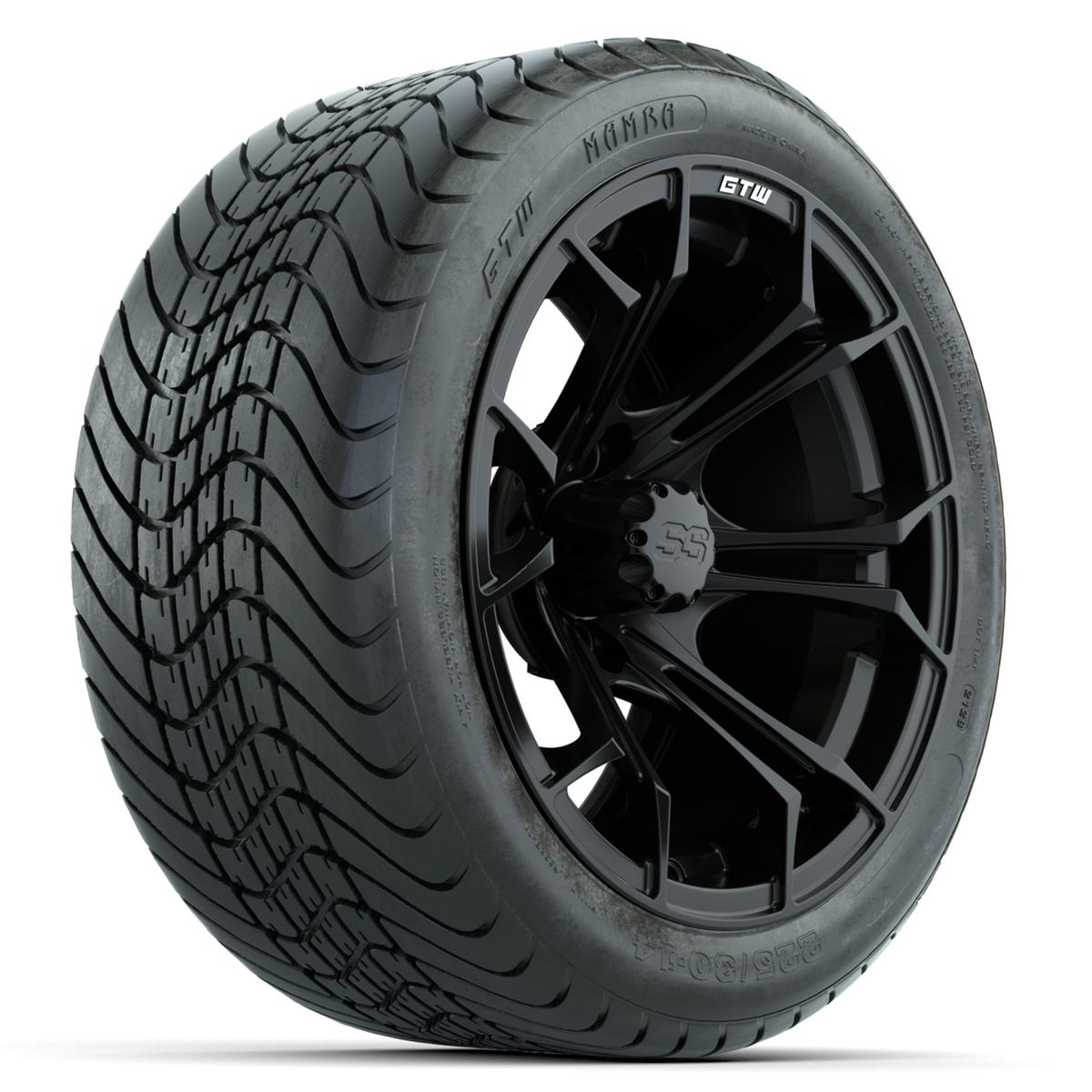 GTW Spyder Matte Black 14 in Wheels with 225/30-14 Mamba Street Tires – Full Set